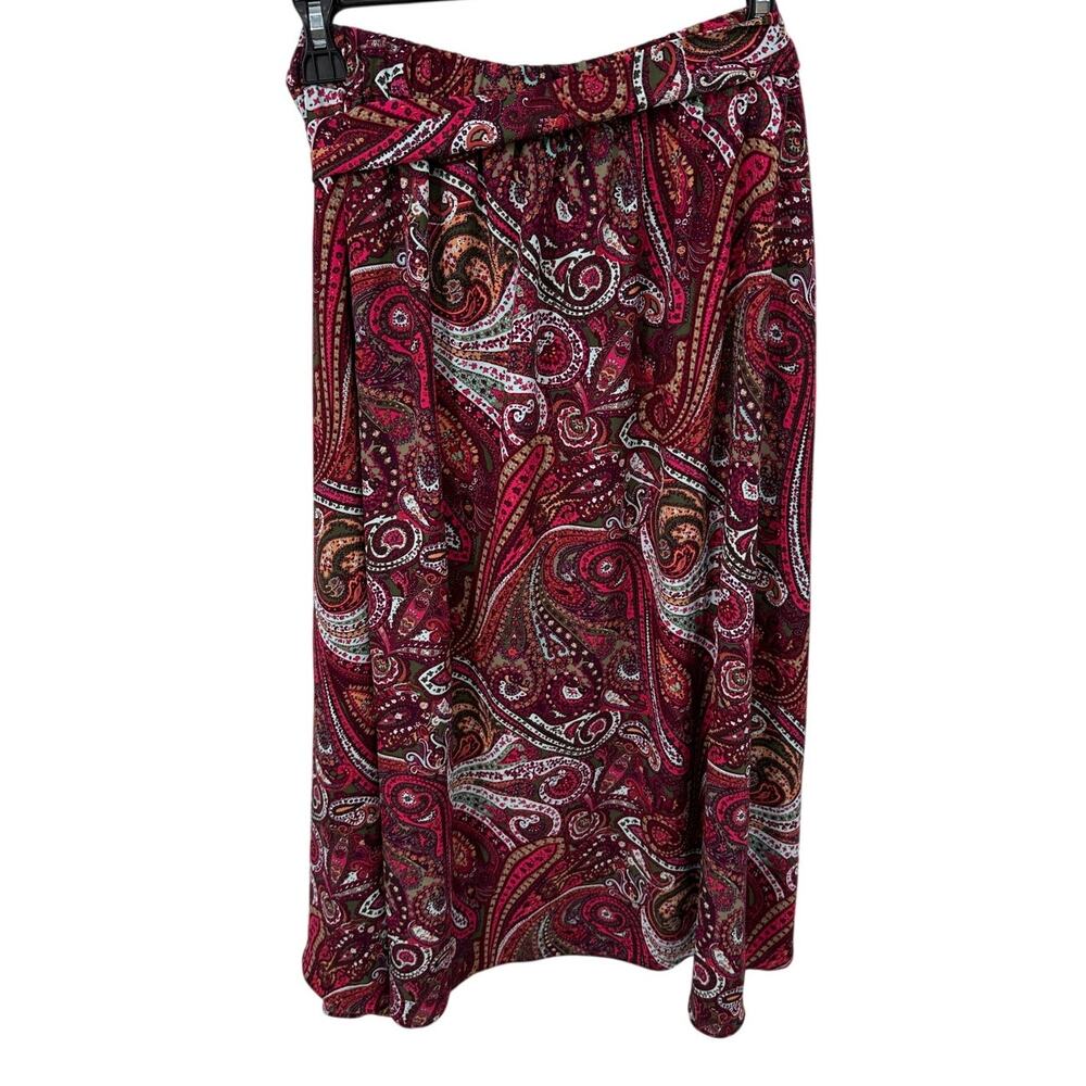 TALBOTS Paisley Print Purple Tie Waist Midi Skirt / 20 - Picture 5 of 7